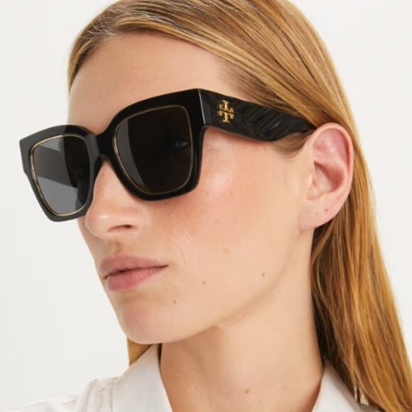 NWT! NEW! Tory Burch Kira Square Chevron Sunglasses -Ivory/Green - Picture 5 of 10